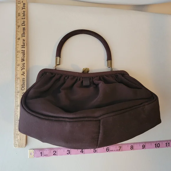 Vintage Fabric Handbag ~ CB Made in USA ~ Satin Lining ~ Attached Coin Purse - Picture 14 of 16